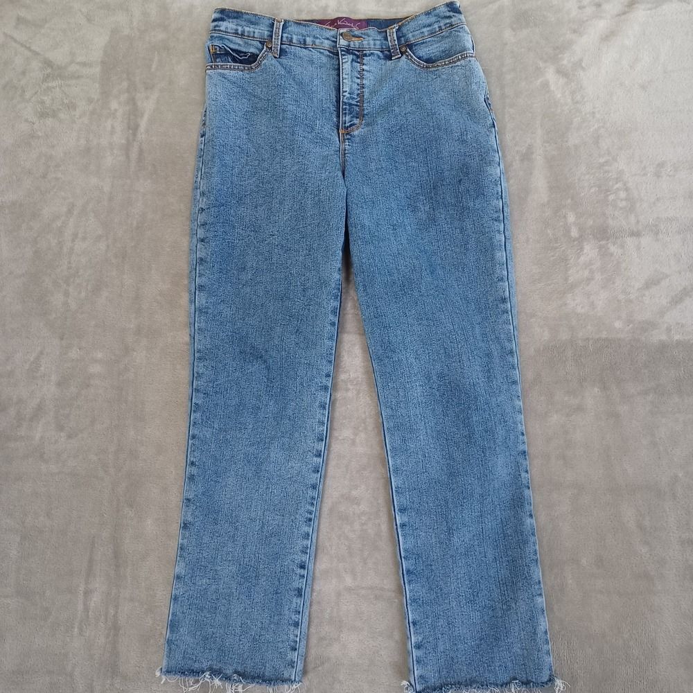 Gloria Vanderbilt Amanda Jeans Mom High Rise Raw Hem Straight Sz 8 Stretch